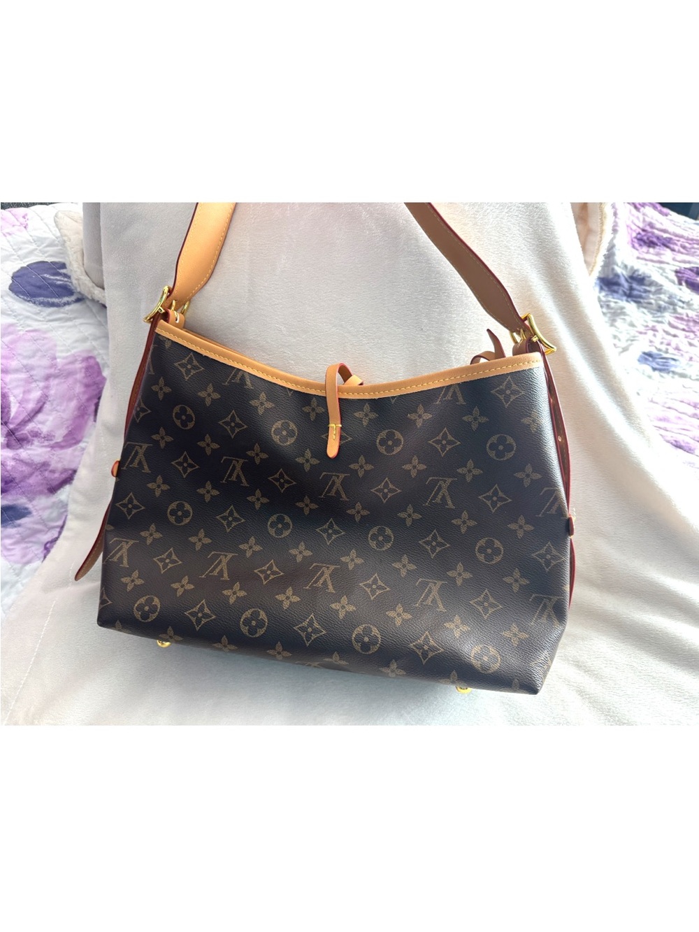 Louis Vuitton Brown Monogram Shoulder Bag with Tan Trim and Pouch - Picture 2 of 8